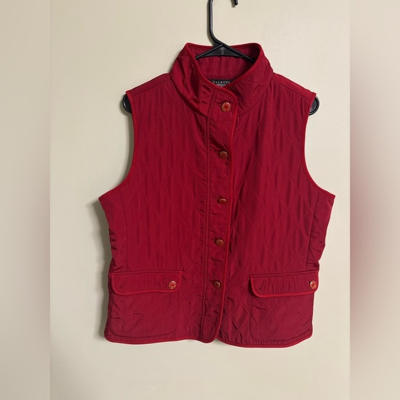 Talbots Size Large Petite Quilted Vest Red Button Collar Side Pockets - Picture 1 of 8